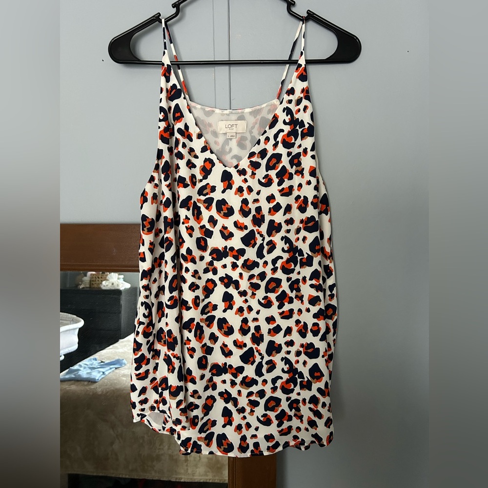 LOFT Women's Leopard Print Camisole in Orange and Navy